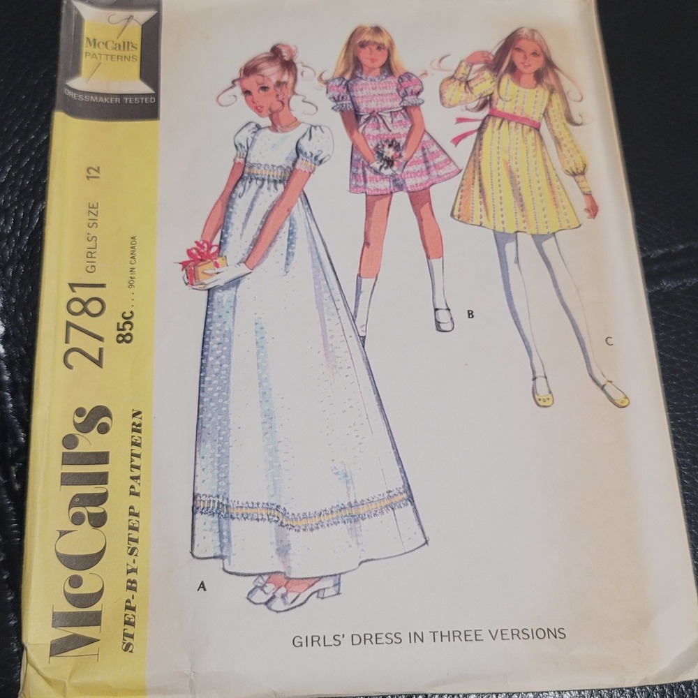 Vintage 1970s McCall's 2781 Girls High Waist Dress Sewing Pattern Size 12 Cut